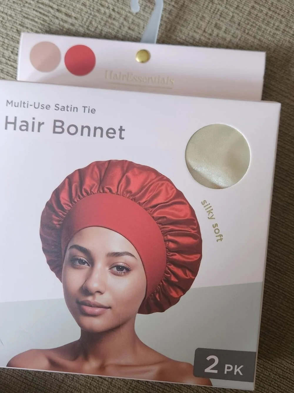 Essentials Satin Hair Bonnet Set - Red & Cream (2 Pack)